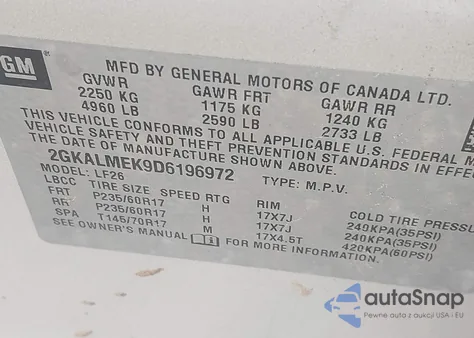 2013 GMC Terrain Sle-1 z USA, uszkodzony, nr VIN 2GKALMEK9D6196972